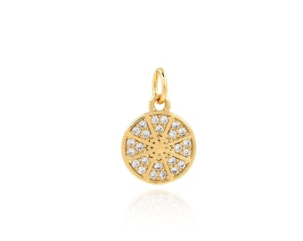 Colgante redondo de moda, dije de disco lleno de oro de 18 quilates, collar de monedas de oro Micropavé CZ, accesorio para hacer joyas DIY, 15.5x10x1.8mm