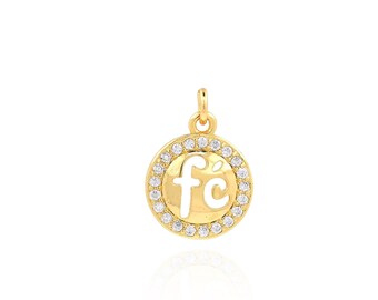 Pingente de letra redonda, pingente de palavra FE preenchido com ouro 18K, colar de letras esmaltadas Micropavé CZ, acessório para fazer joias DIY, 17x12x2,3mm