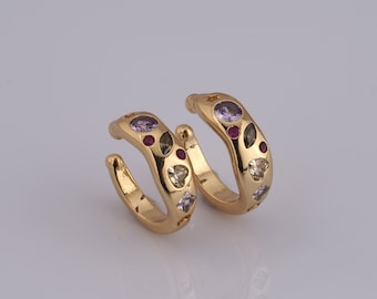 Brincos de clipe de cartilagem sem piercing de ouro, brincos de punho preenchidos com ouro 18K, argola hipoalergênica Huggie, presente para ela