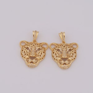 18K Gold Filled Leopard Head Pendant, Animal Charms, CZ Leopard Head Charm, DIY Bracelet Necklace Jewelry Making Supplies