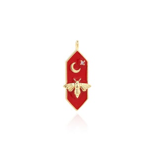 Fashion Enamel Hexagon Pendant, 18K Gold Filled Moon Charm, Micropavé CZ Bee Necklace, DIY Jewelry Making Accessory, 29x11.5x3.3mm