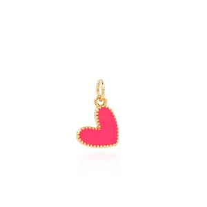 Heart Pendant, 18K Gold Filled Enamel Heart Charm, Micropavé CZ Heart Necklace, Gift for Her, DIY Jewelry Making Accessory, 12x7.3x2.2mm