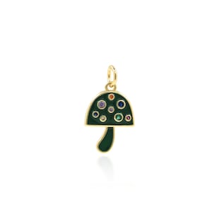 Enamel Mushroom Pendant, 18K Gold Filled Toadstool Charm, Micropavé CZ Fungus Pendant, DIY Jewelry Making Accessory, 20x11x2.3mm