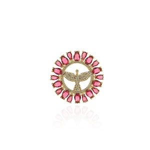 Micropavé CZ Round Eagle Pendant, 18K Gold Filled Bird Pendant, Eagle Charm, Bird Pendant, DIY Jewelry Making Accessories, 32x31x3.5mm