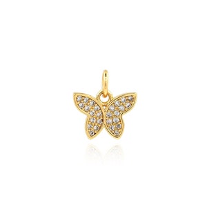 Fashion Romantic Gold Butterfly Pendant, 18K Gold Filled Flying Charm,Micropavé CZ Insect Necklace,DIY Jewelry Making Accessory,12x11.5x2mm