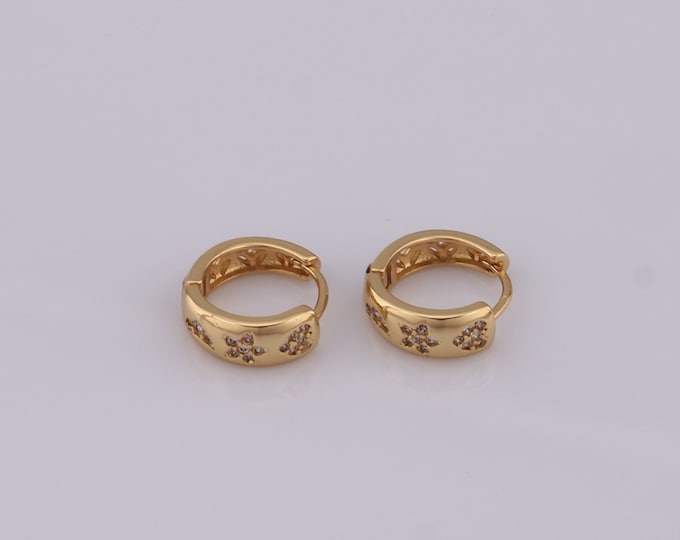 18K Gold Filled CZ Flower Earrings,Huggie Hoop Earrings,Hoop Earrings,Hypoallergenic Huggie Hoop,Gift for Her