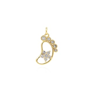 Baby Foot Pendant, 18K Gold Filled Foot Charm, Micropavé CZ Small Foot Necklace, Foot Charm, DIY Jewelry Making Accessory, 24x12.5x4mm