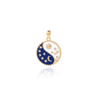Yin Yang Pendant, 18K Gold Filled Bagua Charm, Micropavé CZ Sun and Moon Necklace, Gift for Her, DIY Jewelry Making Accessory, 24.5x18x1.9mm