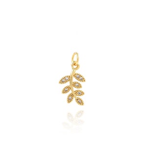 Trendy Olive Branch Pendant, 18K Gold Filled Leaf Charm, Micropavé CZ Leaf Necklace, DIY Jewelry Making Accessory, 9.5x19x2.3mm