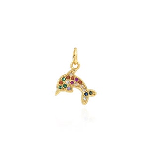 Fashion Dolphin Pendant, 18K Gold Filled with Sea Life Charm, Micropavé CZ Gold Dolphin Necklace, DIY Jewelry Making Accessory,12x14.5x1.5mm