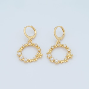 18K Gold Filled CZ Flower Earrings,Huggie Hoop Earrings,Hoop Earrings,Hypoallergenic Earrings,Gift for Her