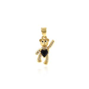 18K Gold Kuscheltier Anhänger, Bär Charm, Micropavé CZ Tier Halskette, Bär Charm, DIY Schmuckherstellung Zubehör, 11.5x20.5x2.7mm