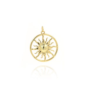 18K Gold Filled Round Sun Pendant, Openwork Sunburst Pendant, Sun Medal Necklace, Sun Charm, DIY Jewelry Making Accessories, 29x23.5x3mm