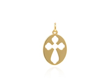 Oval Gold Cross Pendant, 18K Gold Filled Cross Charm, Religious Pendant, Martyr Cross Pendant, DIY Jewelry Making Accessories, 20x11.5x1mm