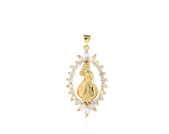Fashion Oval Character Pendant, 18K Gold Filled Feminine Charm, Micropavé CZ Princess Necklace, DIY Jewelry Making Accessory, 41x20.5x3.3mm