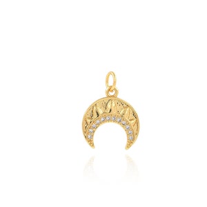 Ox Horn Pendant, 18K Gold Filled Moon Charm, Micropavé CZ Crescent Necklace, Gift for Her, DIY Jewelry Making Accessory, 14x18.5x1.5mm