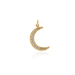 Crescent Moon Pendant, Micropavé CZ Crescent Moon Charm, 18K Gold Filled Celestial Charm, DIY Jewelry Making Supplies, 26x14x1.7mm