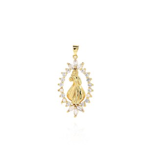 Fashion Oval Character Pendant, 18K Gold Filled Feminine Charm, Micropavé CZ Princess Necklace, DIY Jewelry Making Accessory, 41x20.5x3.3mm