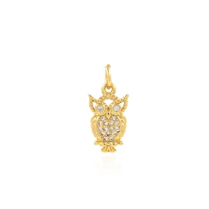 Gold Owl Pendant, 18K Gold Filled Gold Owl Charm, Micropavé CZ Gold Owl Necklace, DIY Jewelry Making Accessory, 8x17x2.5mm