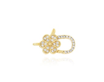 Flower Clasp, 18K Gold Filled Lobster Clasp, Necklace Clasp, Micropavé CZ Keychain, Carabiner, Bracelet Clasp, DIY Jewelry Making Supplies