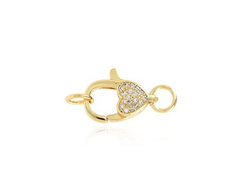Love Heart Clasp, 18K Gold Filled Lobster Clasp, Necklace Clasp,Micropavé CZ Keychain,Carabiner,Bracelet Clasp,DIY Jewelry Making Supplies
