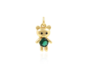 Bear Pendant, Micropavé CZ Bear Pendant, 18K Gold Stuffed Animal Necklace, Animal Charm, DIY Jewelry Making Accessories, 9x19x3mm