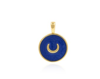 Round Enamel Pendant, 18K Gold Filled Round Moon Charm, Moon Necklace, Enamel Charm, DIY Jewelry Making Accessory, 17.5x24x2.7mm