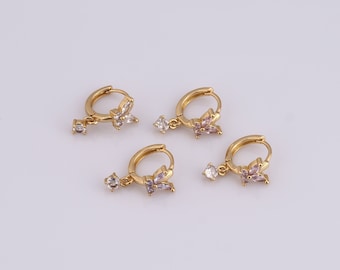 18K Gold Filled Flower Earrings,CZ Flower Earrings,Flower Earrings,Hypoallergenic Huggie Hoop,Gift for Her