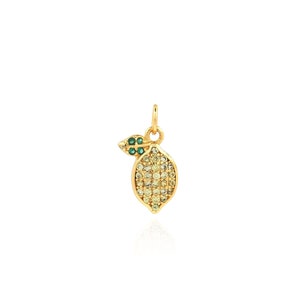 Fashion Lemon Pendant, 18K Gold Filled Fruit Charm, Micropavé CZ Fruit Necklace, DIY Jewelry Making Accessory, 17.5x10x2.7mm