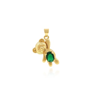 18K Gold Stuffed Bear Pendant, Bear Charm, Micropavé CZ Animal Necklace, Animal Charm, DIY Jewelry Making Accessories, 28x16.5x6.2mm