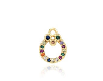 Round Pendant, 18K Gold Filled Round Charm, Micropavé CZ Round Necklace, DIY Jewelry Making Accessory, 10.5x8.3x1.7mm