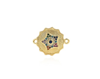 Connettore circolare, ciondolo stella riempita d'oro 18 carati, connettore stella circolare Micropavé CZ, accessorio per la creazione di gioielli fai da te, 16x20x3mm