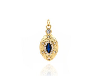 Colgante de ojo malvado chapado en oro de 18 quilates, colgante de ojo mágico con micropavé de circonitas, colgante ovalado, colgante de buena suerte, suministros para hacer joyas, 23 x 10,5 x 3,8 mm