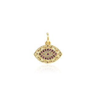 Evil Eye Pendant, 18K Gold Filled Evil Eye Charm, Magic Eye Pendant, Micropavé CZ Lucky Eye Charm, DIY Jewelry Fabric Accessory, 15x14x1.8mm