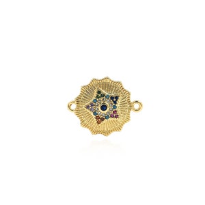 Circular Connector, 18K Gold Filled Star Charm, Micropavé CZ Circular Star Connector, DIY Jewelry Making Accessory, 16x20x3mm