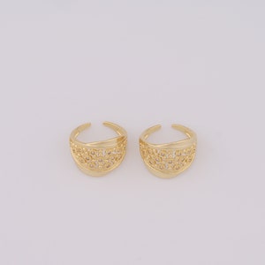 18K Gold Filled Wide Ring, CZ Opening Ring, Gift for Her