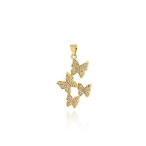 Fashion Butterfly Pendant, 18K Gold Filled Flying Charm, Micropavé CZ Insect Necklace, DIY Jewelry Making Accessory, 34x18.5x2mm