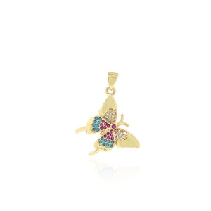 Fashion Gold Butterfly Pendant, 18K Gold Filled Flying Charm, Micropavé CZ Insect Necklace, DIY Jewelry Making Accessory, 29x23x2.3mm