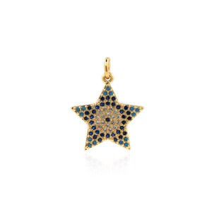 Micropavé CZ Star Pendant, Star Charm, 18K Gold Filled Starburst Pendant, Star Charm, DIY Jewelry Making Supplies, 21x17x2mm
