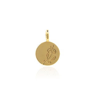18K Gold Filled Round Flower Pendant, Coin Charm, Flower Charm, Gold Coin Pendant, DIY Jewelry Making Accessories, 18x12x1.5mm