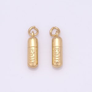 18K Gold Filled CHILL Pendant,Gold Capsule Charms,Capsule Charms DIY Bracelet Necklace Jewelry Making Findings Supply