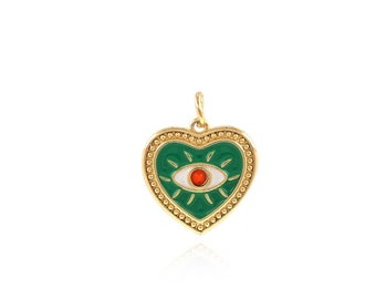 Enamel Heart Evil Eye Pendant, 18K Gold Filled Heart Pendant, Demon Eye Charm, DIY Jewelry Making Accessories, 18.5x15x2mm