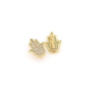 Hand of Fatima Spacer Beads, 18K Gold Filled Hand Spacer Beads, Micropavé CZ Bracelet Beads, DIY Jewelry Making Accessories, 14.5x17x5mm