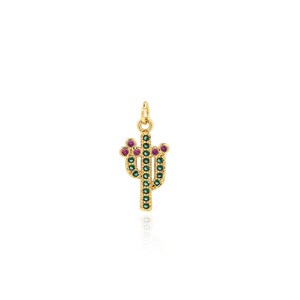 Mode Kaktus Anhänger, 18K Gold Filled Desert Charm, Micropavé CZ Botanische Halskette, DIY Schmuckherstellung Accessoire, 23x10.5x1.7mm