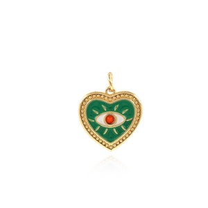 Enamel Heart Evil Eye Pendant, 18K Gold Filled Heart Pendant, Demon Eye Charm, DIY Jewelry Making Accessories, 18.5x15x2mm