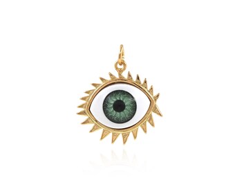 Evil Eye Pendant, 18K Gold Filled Puffed Lucky Eye Pendant, Demon Eye Pendant, DIY Jewelry Making Accessories, 23x20x7mm