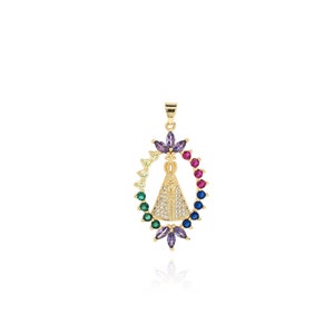 Trendy Flower Shape Pope Pendant,18K Gold Filled Catholic Charm,Micropavé CZ Religious Necklace,DIY Jewelry Making Accessory,41.5x21.5x3.5mm