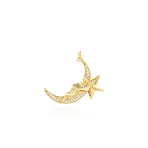 Star Moon Pendant, 18K Gold Filled Heart Moon Charm, Micropavé CZ Moon Necklace, Gift for Her, DIY Jewelry Making Accessories 32x30.5x6.5mm