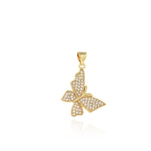 Fashion Romantic Gold Butterfly Pendant,18K Gold Filled Flying Charm,Micropavé CZ Insect Necklace,DIY Jewelry Making Accessory,17x27x1.5mm