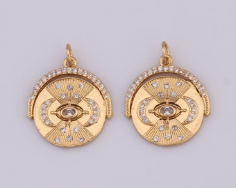 18K Gold Filled Round Pendant,Gold CZ Round Charms,Round Charms DIY Bracelet Necklace Jewelry Making Findings Supply